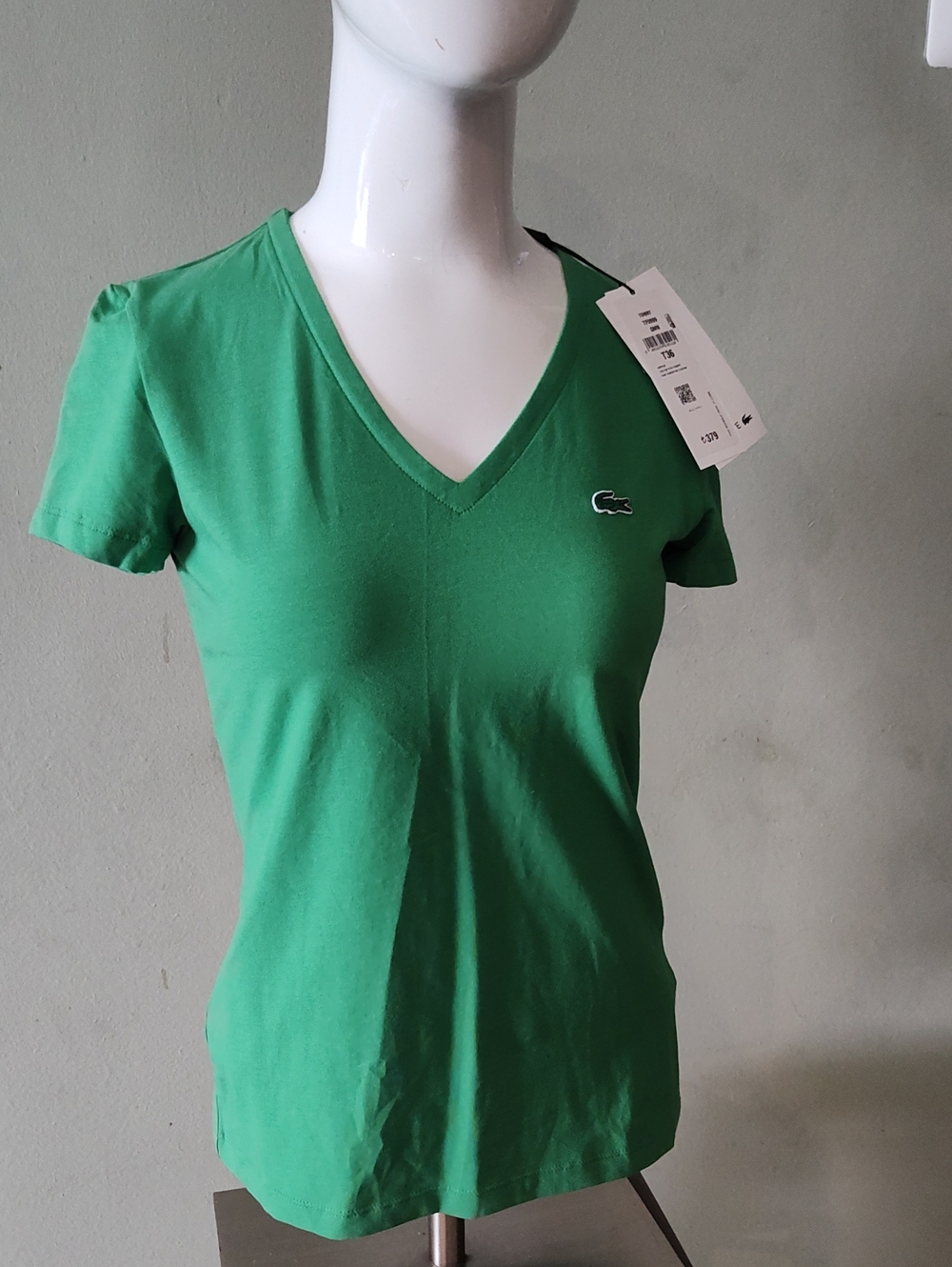 Women's Slim Fit Green V-neck Lacoste T-shirt